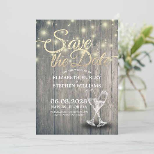 Hochzeit speichern Sie das Datum Champagner Glass  Save The Date (Stehend Vorderseite)