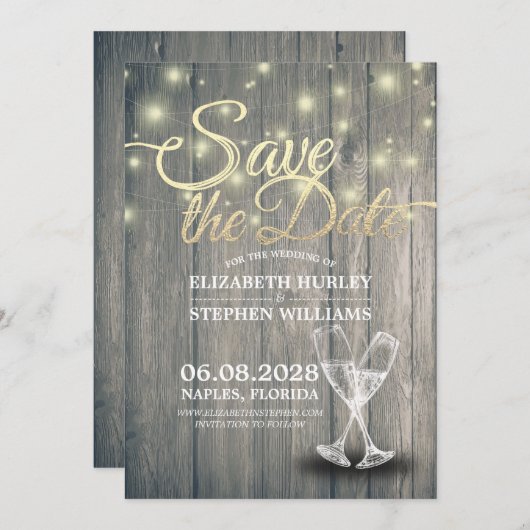 Hochzeit speichern Sie das Datum Champagner Glass  Save The Date (Vorne/Hinten)