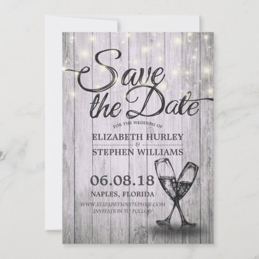 Hochzeit speichern Sie das Datum Champagner Glass Save The Date (Vorderseite)
