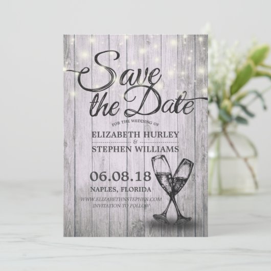 Hochzeit speichern Sie das Datum Champagner Glass Save The Date (Stehend Vorderseite)