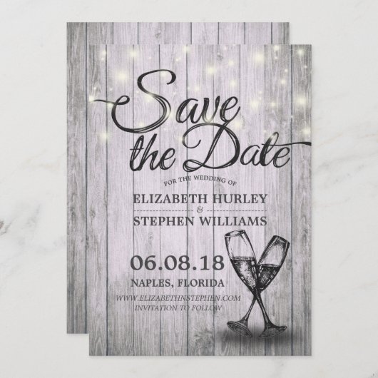 Hochzeit speichern Sie das Datum Champagner Glass Save The Date (Vorne/Hinten)