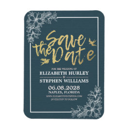 Hochzeit speichern Sie das Datum Chic Blue Gold Sc Magnet