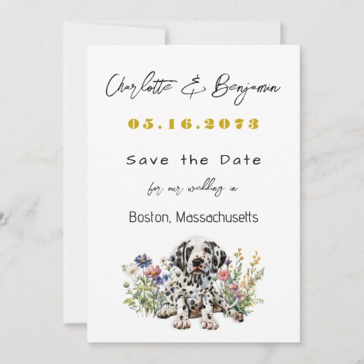Hochzeit speichern Sie das Datum Dalmatiner Welpen Save The Date (Vorderseite)