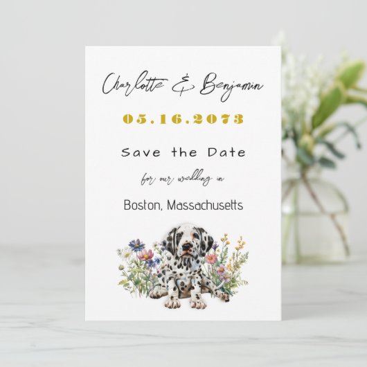 Hochzeit speichern Sie das Datum Dalmatiner Welpen Save The Date (Stehend Vorderseite)