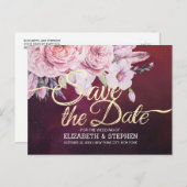 Hochzeit speichern Sie das Datum der Blumenfeather Ankündigungspostkarte (Vorne/Hinten)