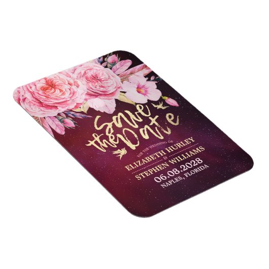 Hochzeit speichern Sie das Datum der Blumenfeather Magnet (Rechte Seite)