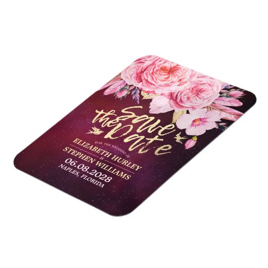 Hochzeit speichern Sie das Datum der Blumenfeather Magnet (Linke Seite)