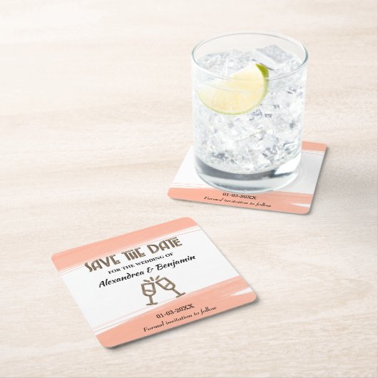 Hochzeit speichern Sie das Datum der Einladung ros Rechteckiger Pappuntersetzer (Vor Ort)