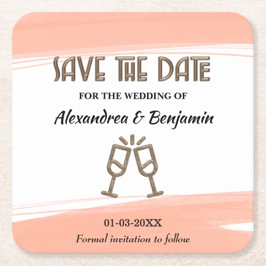 Hochzeit speichern Sie das Datum der Einladung ros Rechteckiger Pappuntersetzer (Vorderseite)