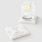 Hochzeit speichern Sie das Datum der violetten Gli Steinuntersetzer (Seitenansicht)