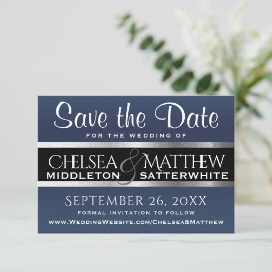 Hochzeit Speichern Sie das Datum dunkelblau und si Save The Date (Stehend Vorderseite)