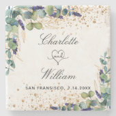 Hochzeit speichern Sie das Datum Eukalyptus Gold N Steinuntersetzer (Vorderseite)