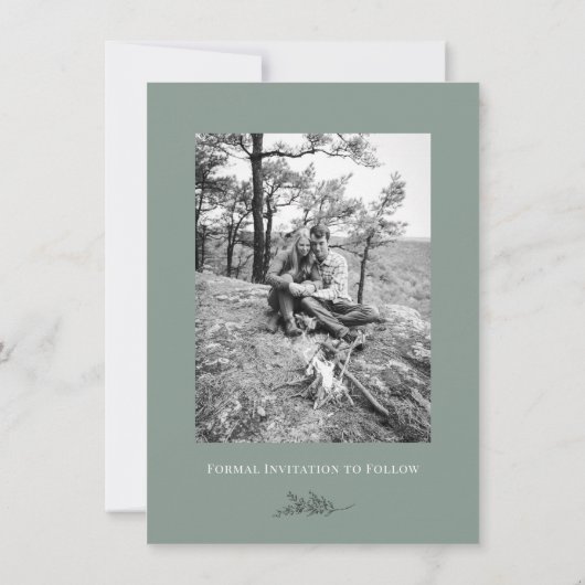 Hochzeit speichern Sie das Datum Eukalyptus Grün b Einladung (Rückseite)