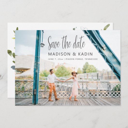 Hochzeit speichern Sie das Datum Eukalyptus White Save The Date (Vorne/Hinten)