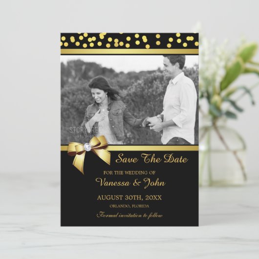 Hochzeit speichern Sie das Datum Foto Gold Confett Save The Date (Stehend Vorderseite)