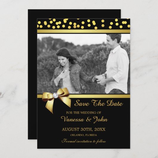 Hochzeit speichern Sie das Datum Foto Gold Confett Save The Date (Vorne/Hinten)