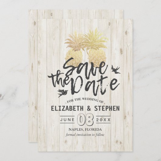 Hochzeit speichern Sie das Datum Gold Ananas Coupl Save The Date (Vorne/Hinten)