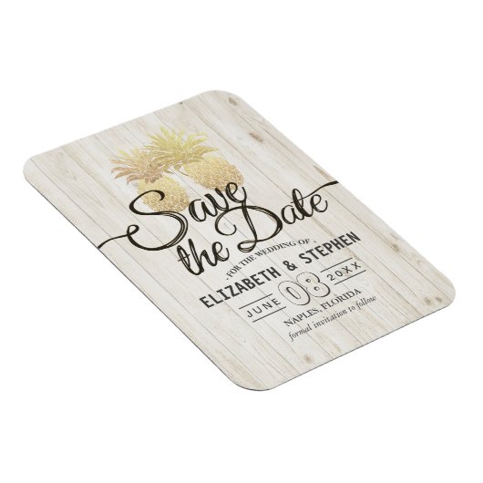 Hochzeit speichern Sie das Datum Gold Ananas Rusti Magnet (Rechte Seite)
