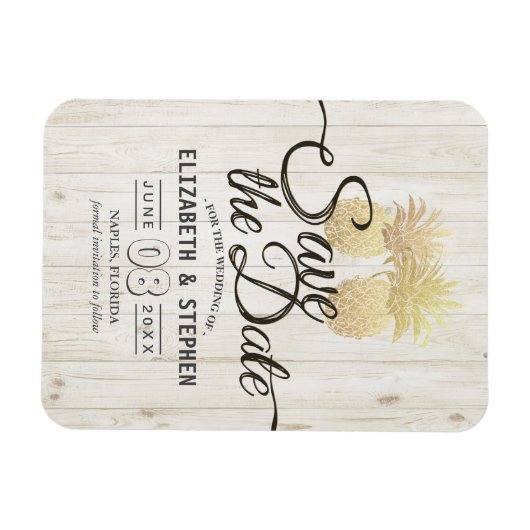 Hochzeit speichern Sie das Datum Gold Ananas Rusti Magnet (Horizontal)
