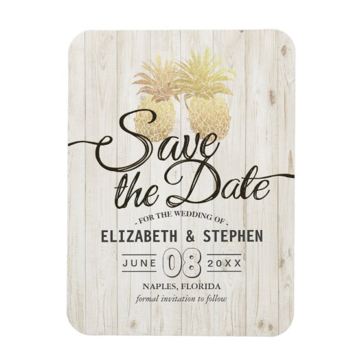 Hochzeit speichern Sie das Datum Gold Ananas Rusti Magnet (Vertikal)