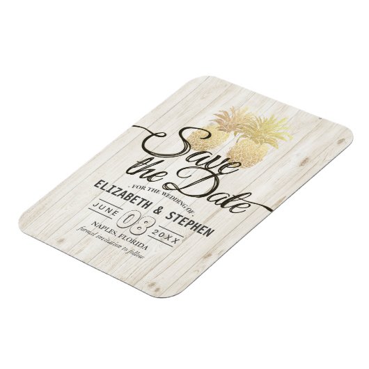 Hochzeit speichern Sie das Datum Gold Ananas Rusti Magnet (Linke Seite)