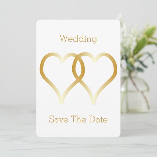 Hochzeit speichern Sie das Datum Gold Hearts Save The Date (Stehend Vorderseite)