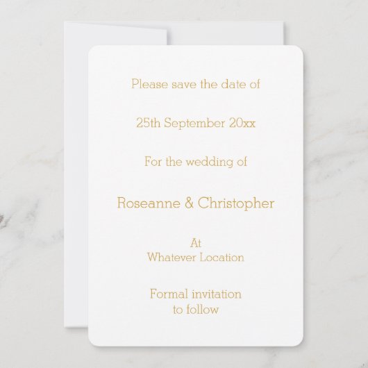 Hochzeit speichern Sie das Datum Gold Hearts Save The Date (Rückseite)