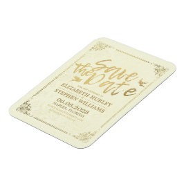 Hochzeit speichern Sie das Datum Gold Script Blume Magnet