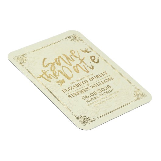 Hochzeit speichern Sie das Datum Gold Script Blume Magnet (Rechte Seite)