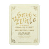 Hochzeit speichern Sie das Datum Gold Script Blume Magnet (Vertikal)