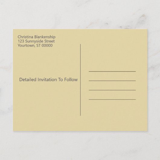 Hochzeit speichern Sie das Datum Gold Tree Herz Ankündigungspostkarte (Rückseite)