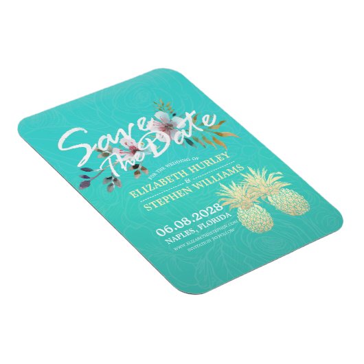 Hochzeit speichern Sie das Datum Golden Ananas Aqu Magnet (Rechte Seite)