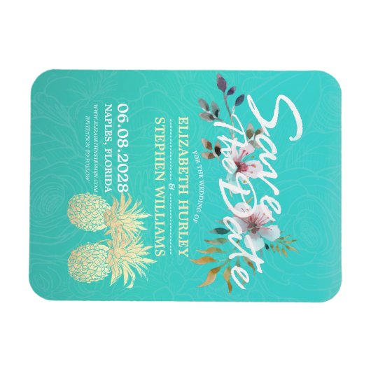 Hochzeit speichern Sie das Datum Golden Ananas Aqu Magnet (Horizontal)