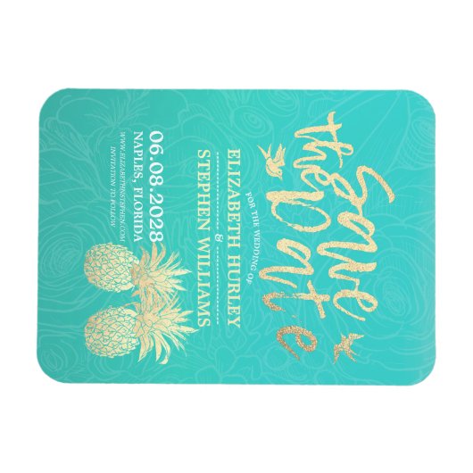 Hochzeit speichern Sie das Datum Golden Ananas Aqu Magnet (Horizontal)