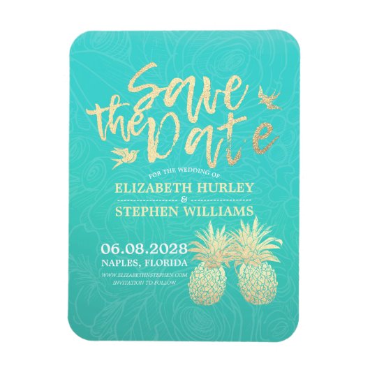 Hochzeit speichern Sie das Datum Golden Ananas Aqu Magnet (Vertikal)