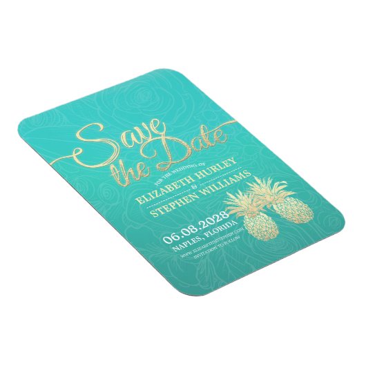 Hochzeit speichern Sie das Datum Golden Ananas Aqu Magnet (Rechte Seite)