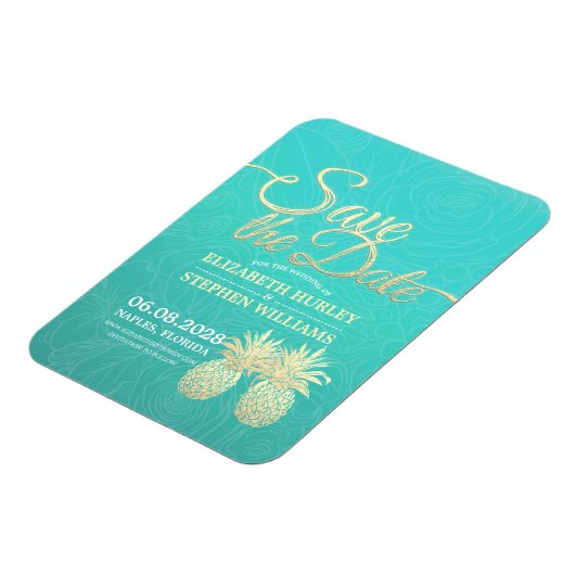 Hochzeit speichern Sie das Datum Golden Ananas Aqu Magnet (Linke Seite)