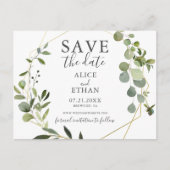 Hochzeit speichern Sie das Datum Grün botanisch Ankündigungspostkarte (Vorderseite)