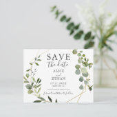 Hochzeit speichern Sie das Datum Grün botanisch Ankündigungspostkarte (Stehend Vorderseite)