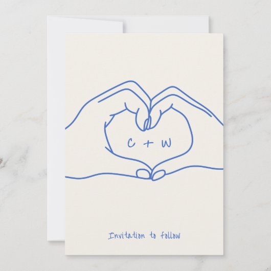 Hochzeit Speichern Sie das Datum Hand gezogen Herz Einladung (Rückseite)