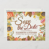 Hochzeit speichern Sie das Datum Herbst Herbstlaub Ankündigungspostkarte (Vorne/Hinten)