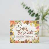 Hochzeit speichern Sie das Datum Herbst Herbstlaub Ankündigungspostkarte (Stehend Vorderseite)