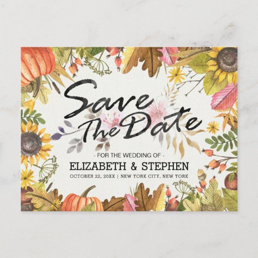 Hochzeit speichern Sie das Datum Herbst Herbstlaub Ankündigungspostkarte (Vorderseite)