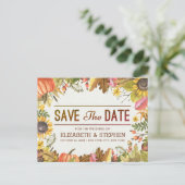 Hochzeit speichern Sie das Datum Herbst Herbstlaub Ankündigungspostkarte (Stehend Vorderseite)