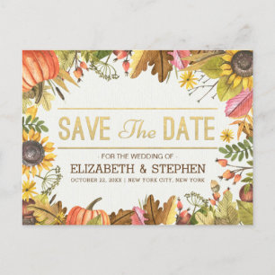 Hochzeit speichern Sie das Datum Herbst Herbstlaub Ankündigungspostkarte