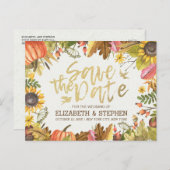 Hochzeit speichern Sie das Datum Herbst Herbstlaub Ankündigungspostkarte (Vorne/Hinten)