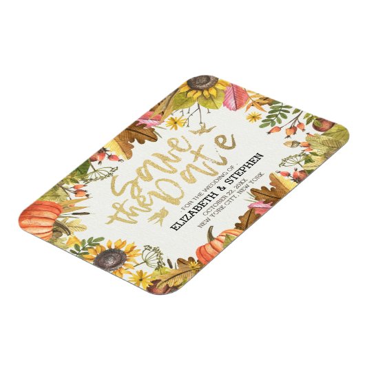 Hochzeit speichern Sie das Datum Herbst Herbstlaub Magnet (Linke Seite)