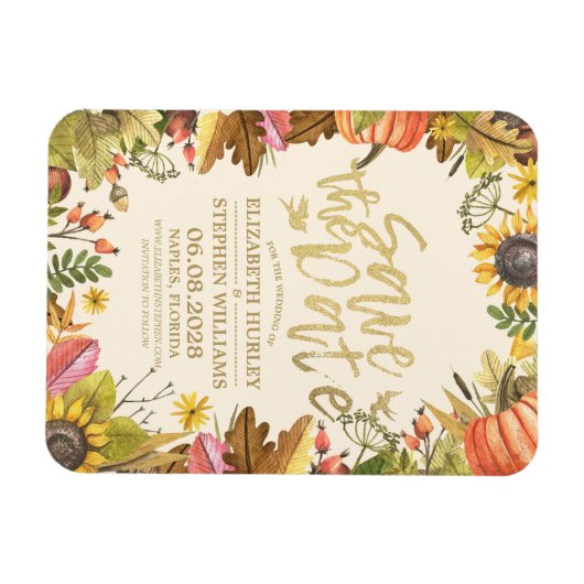 Hochzeit speichern Sie das Datum Herbst Herbstlaub Magnet (Horizontal)