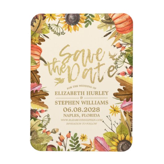 Hochzeit speichern Sie das Datum Herbst Herbstlaub Magnet (Vertikal)