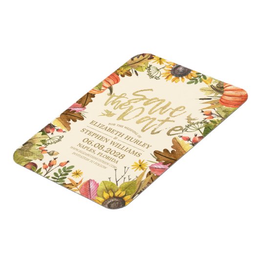 Hochzeit speichern Sie das Datum Herbst Herbstlaub Magnet (Linke Seite)